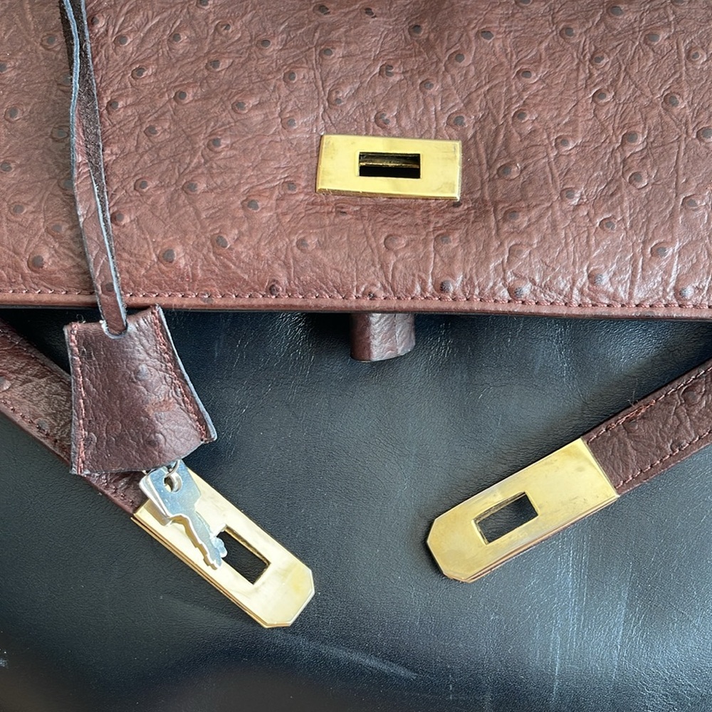 Pre-owned Classic Two-Tone Leather Top-Handle Bag - Brown & Black - Picture 6 of 12